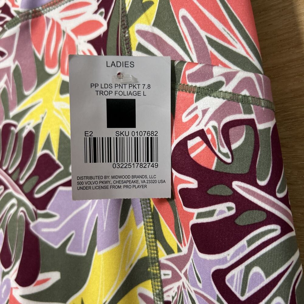 NEW Pro Player Women's Sz Large moisture-wicking workout leggings Tropical Print - Picture 3 of 5